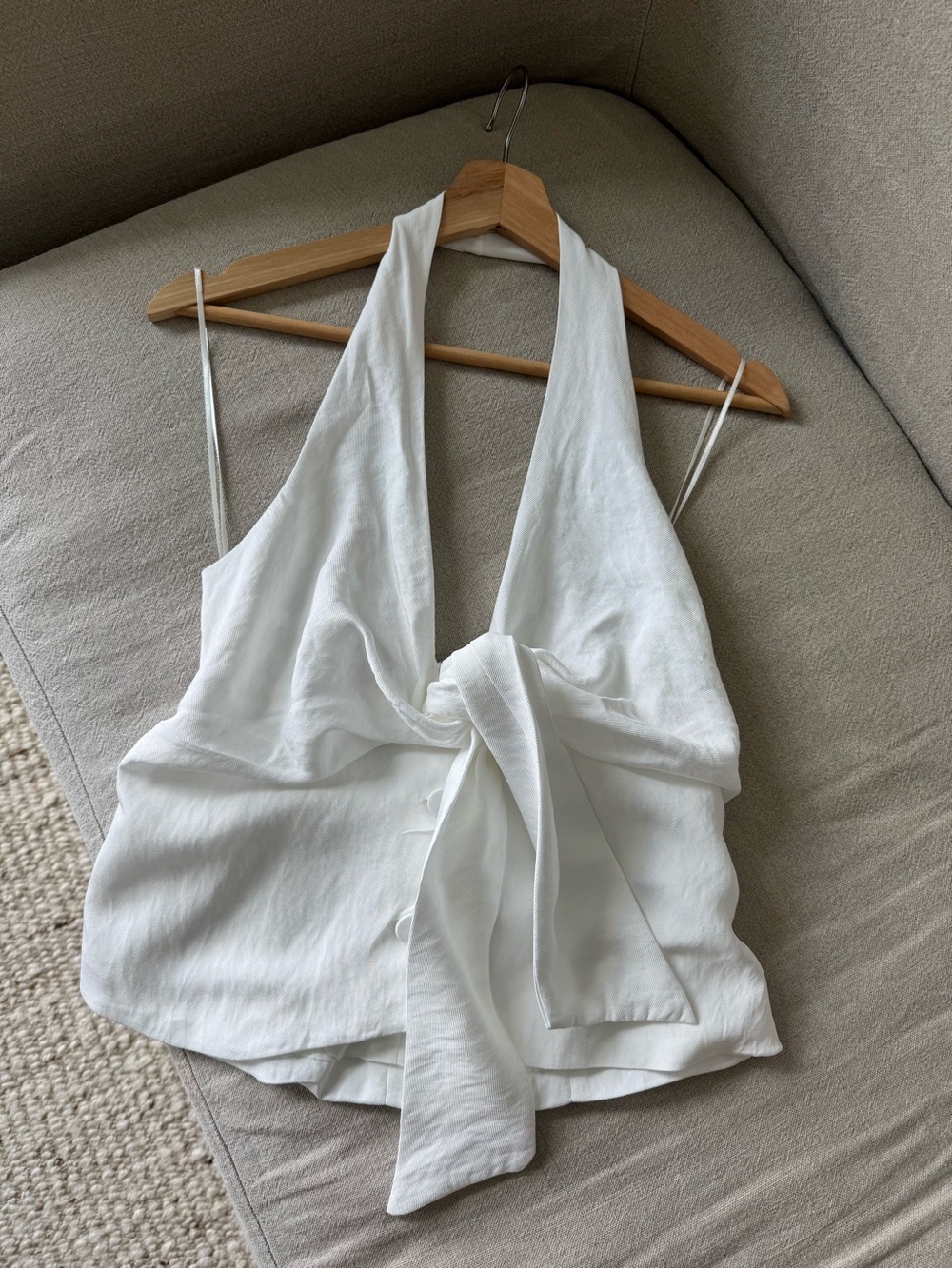 Zara White Halter Tie Top Size Large Open Back Blouse